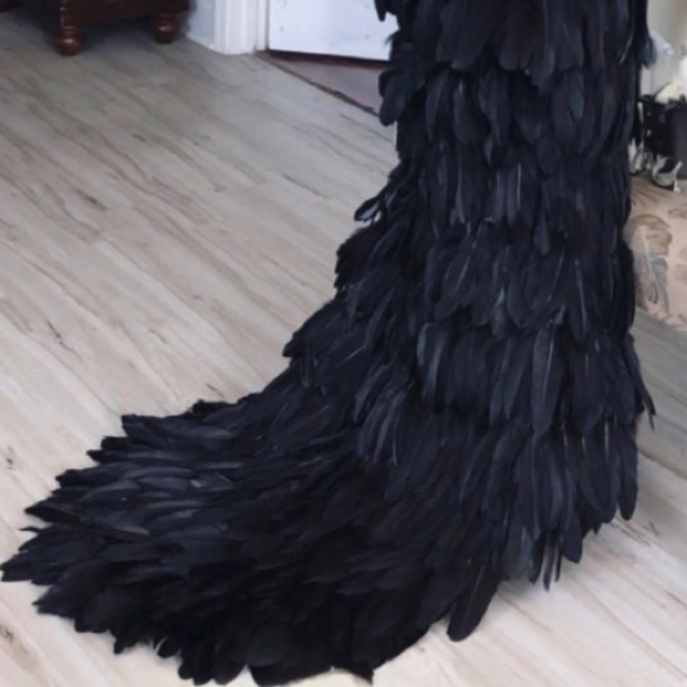 Feather Long Maxi Prom Embellished Gown Dress - Picture 9 of 12